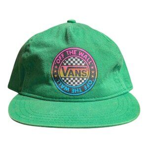 VANS Off The Wall Hat Cap One Size Adjustable SnapBack Green w Rainbow Logo
